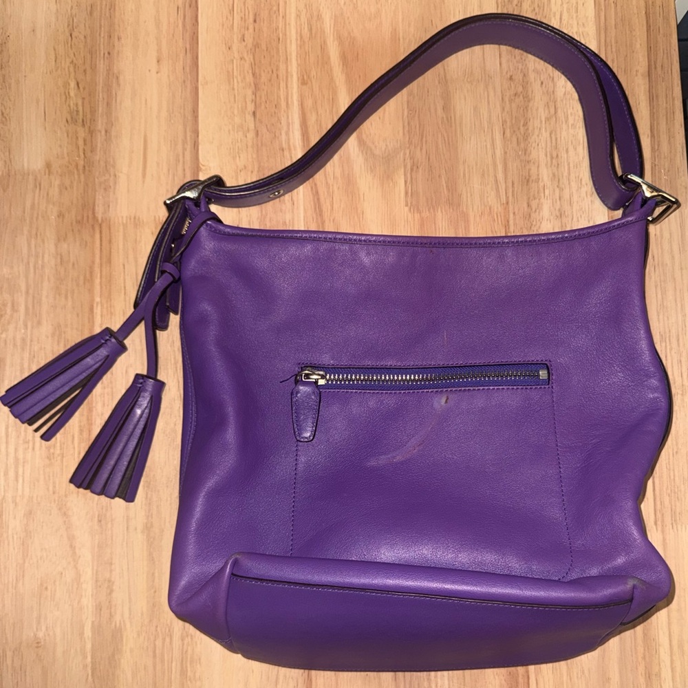 Coach Purple Leather Shoulder Hobo with Tassel Detail - Picture 2 of 8